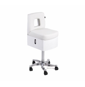 TABURETE PEDICURA LEO BLANCO CON CAJON Y PIE DE ALUMINIO