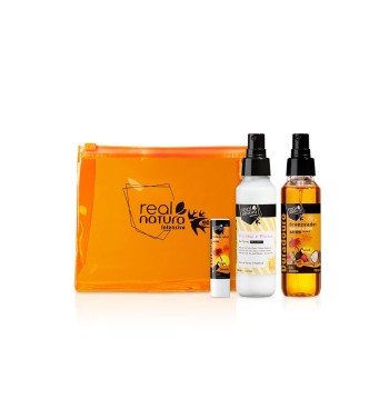 KIT REAL NATURA (ACEIT BRONCEA+SPRAY CABELLO+BARRA LABIOS+BOLSA)